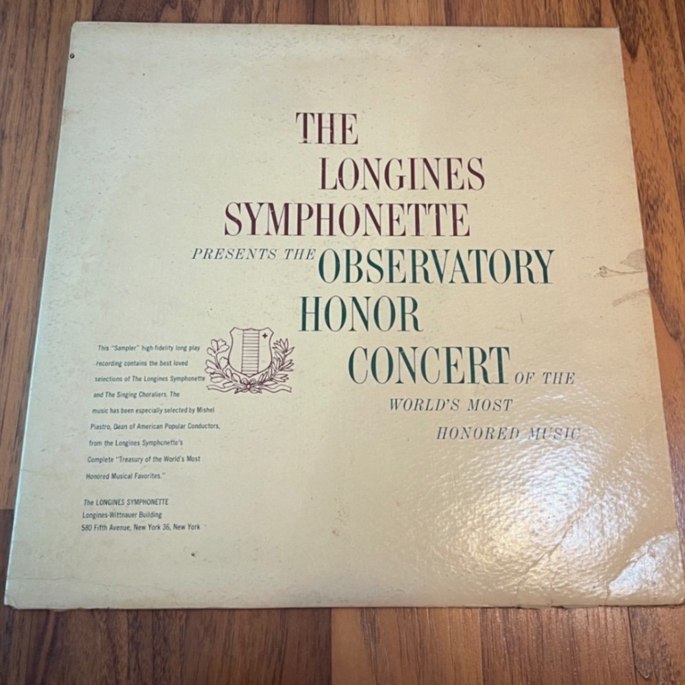 Longines Symphonette Observatory Honor Concert Vinyl LP Record 1962 Watch Promo